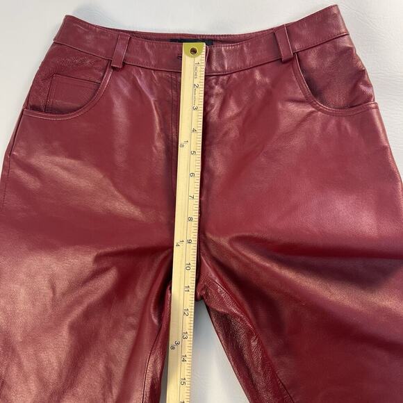 Metrostyle Women's Red Leather Flat Front Wide Leg 5 Pocket Chino Pants Size 4 - Picture 9 of 11
